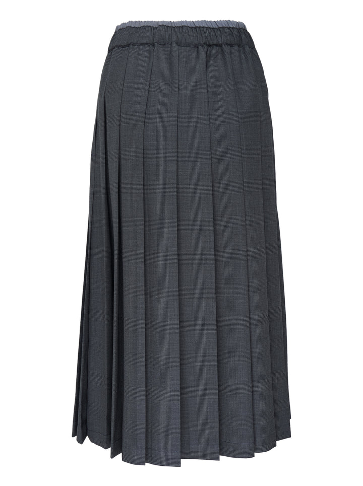 Charcoal glen check wool pleated midi skirt with elasticated waistband by Mardi Mercredi - view 2
