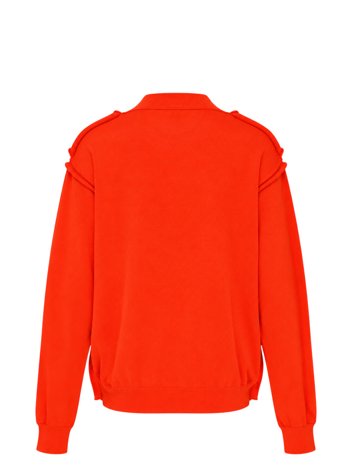 Sofie D'Hoore long sleeve crew neck sweater in vivid red-orange with knotted shoulder detailing and ribbed cuffs and hem - view 2