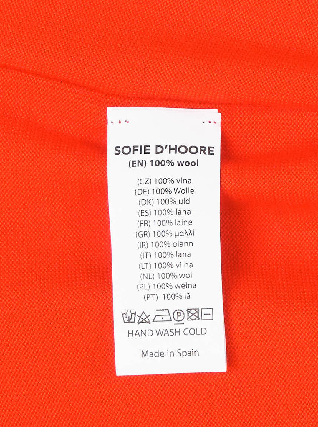 Sofie D'Hoore long sleeve crew neck sweater in vivid red-orange with knotted shoulder detailing and ribbed cuffs and hem - view 3