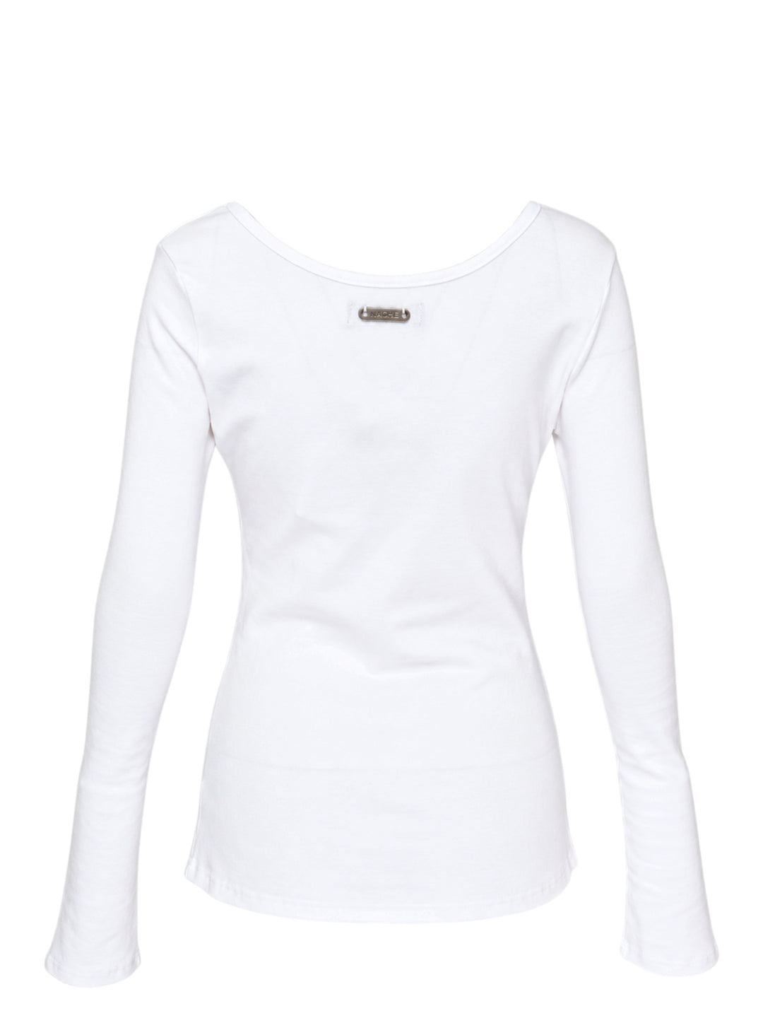 White Nache slim fit long sleeve top with a distorted black typographic print and flared cuffs - view 2