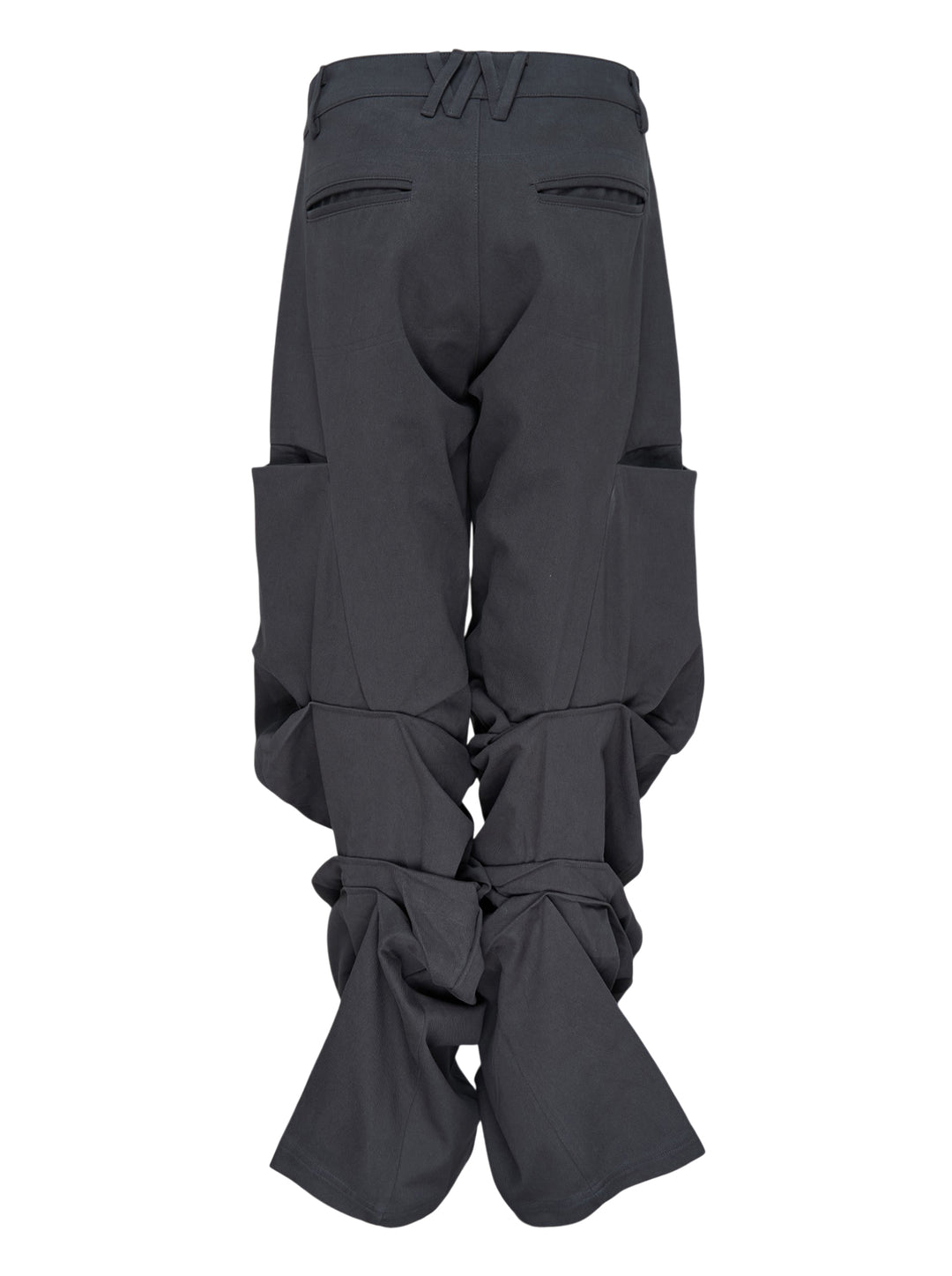Nache Pintuck Wide Pants in charcoal grey twill with oversized hip pockets and a gathered, draped wide leg, front view - view 2