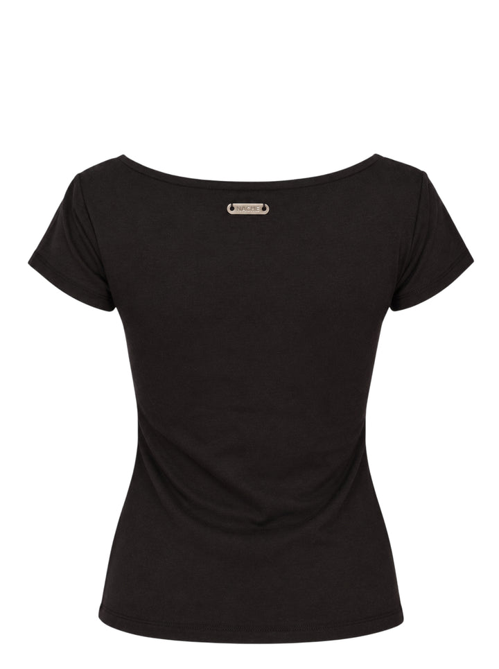 Nache black short-sleeve scoop-neck T-shirt with a distressed white X-ray slip dress print across the front - view 2