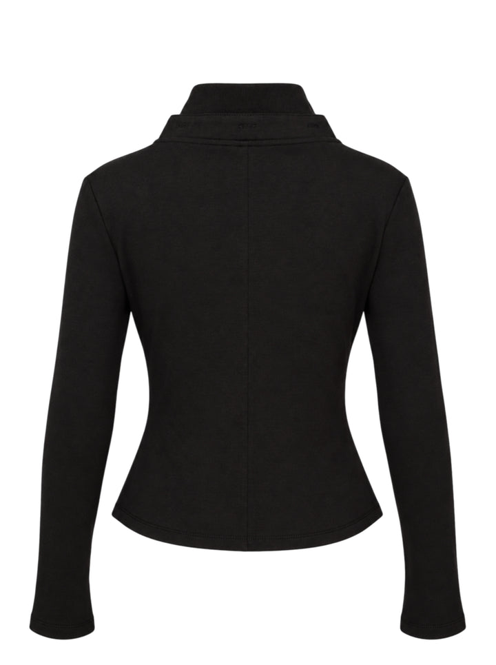 Nache black fitted zip-up hoodie with layered hood, ribbed funnel collar, drawstrings and welt waist pockets - view 4