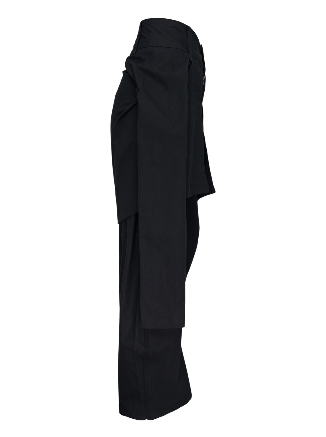 Nache Tied Shirt Pants in black, shown from the front with high waist, double snap closure and draped sleeve ties at the hips - view 3