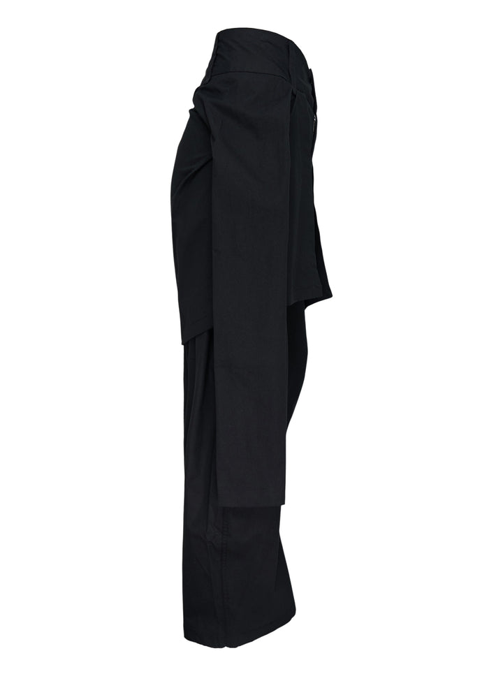 Nache Tied Shirt Pants in black, shown from the front with high waist, double snap closure and draped sleeve ties at the hips - view 3
