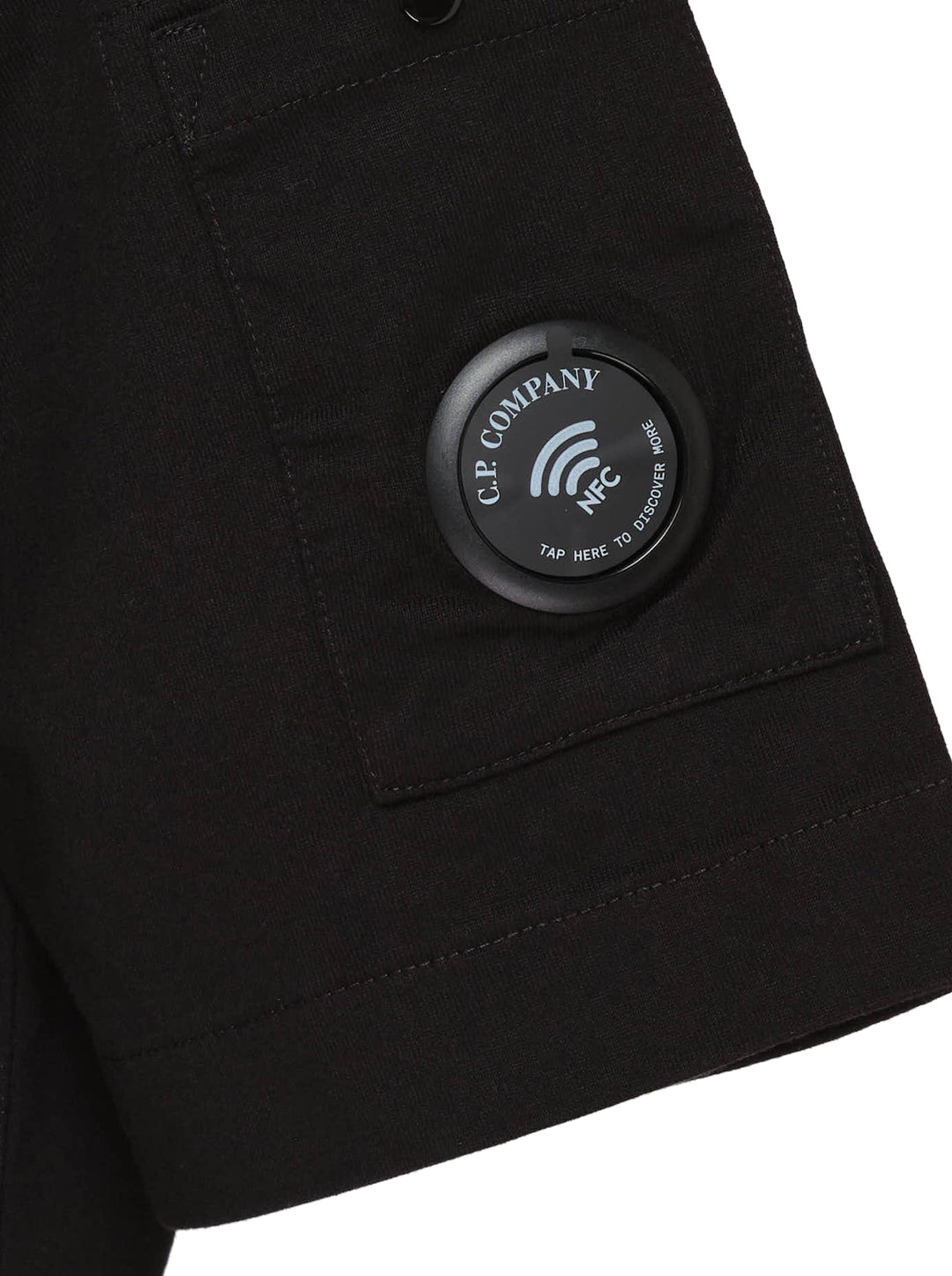 C.P. Company black mercerized cotton jersey raglan t-shirt with snap-fastened sleeve pocket and lens badge, front view - view 3