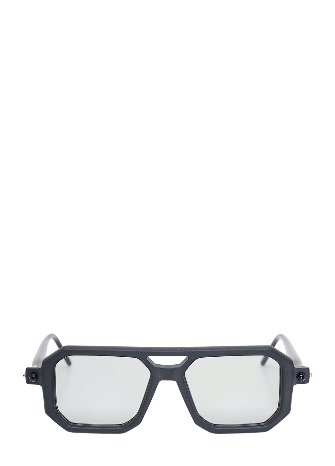 Kuboraum matte black angular aviator frames with light grey lenses and a double bridge, shown from the front