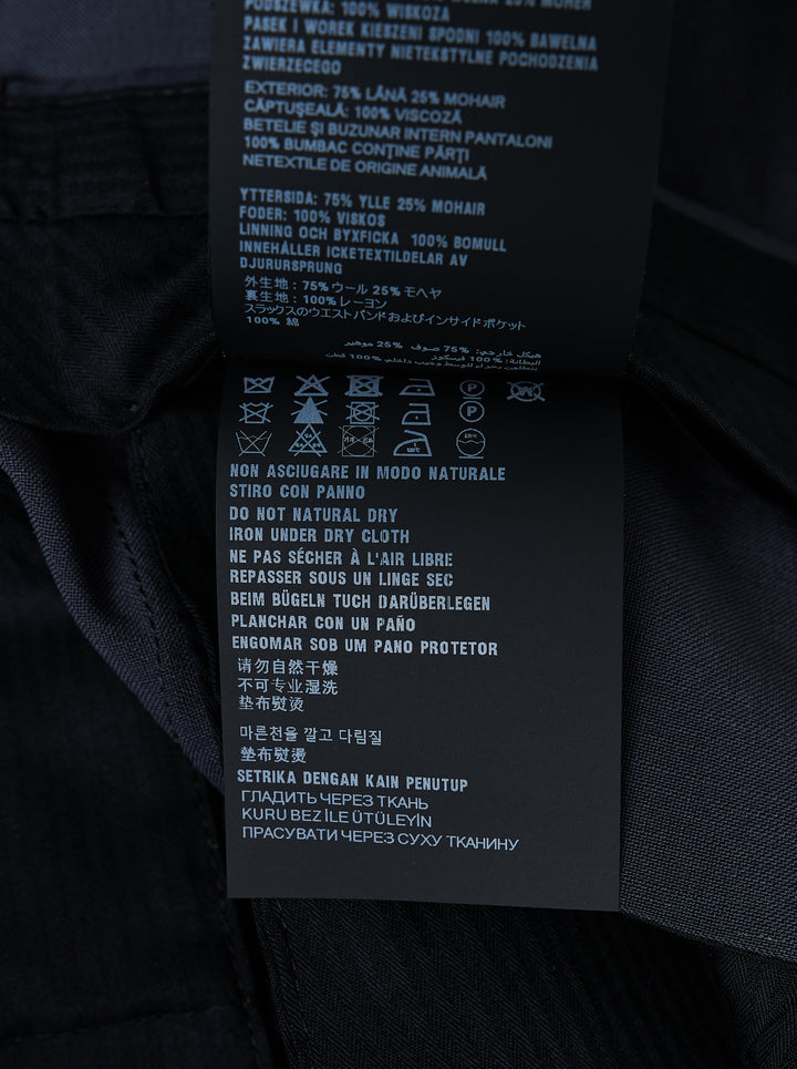 Prada light mohair trousers in dark charcoal navy with straight leg, belt loops and concealed fly, shown from the front - view 3