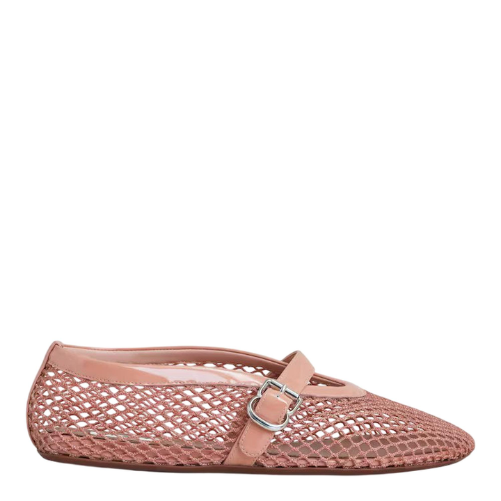 أحذية باليه مسطحة من جلد لامع وشبكي