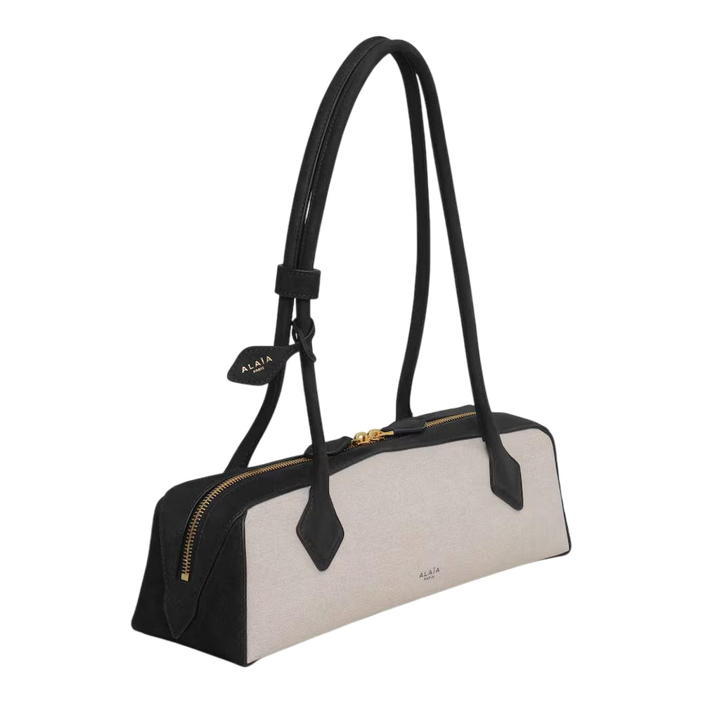 Club21 - ALAIA - Teckel Medium Linen And Nubuck Calfskin - HANDBAGS - Black
