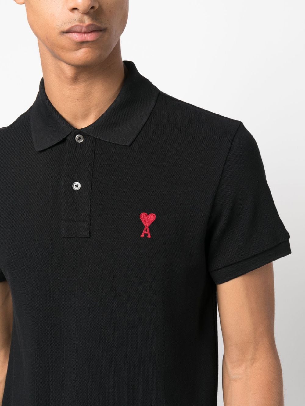 AMI-Paris-Ami De Coeur Polo Shirt-Black-5