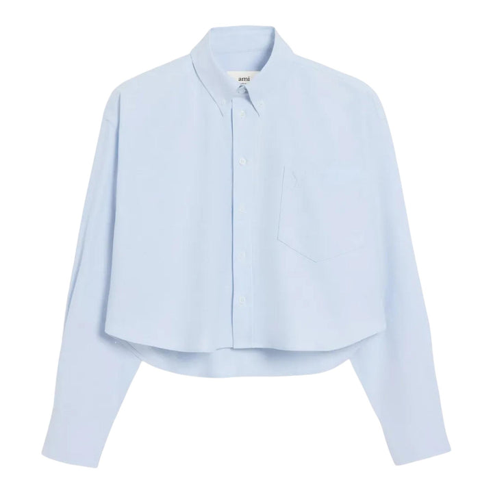 Club21 - AMI - Cotton ADC Cropped Oversized Shirt - SHIRTS - Light Blue