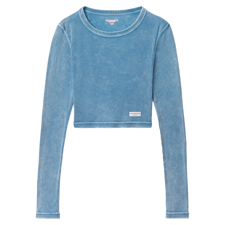 Cropped Long-Sleeve Tee In Ribbed Cotton