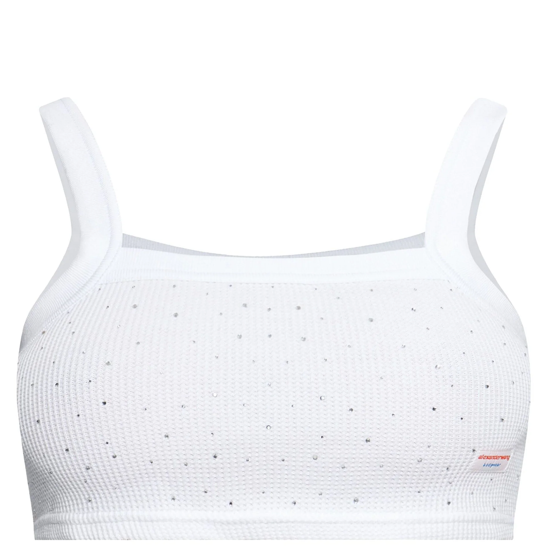 Crystal Hotfix Cropped Camisole In Waffle Knit