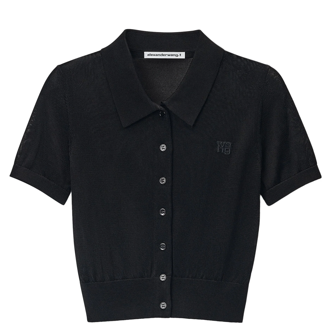 Logo Embroidered Polo Cardigan In Viscose