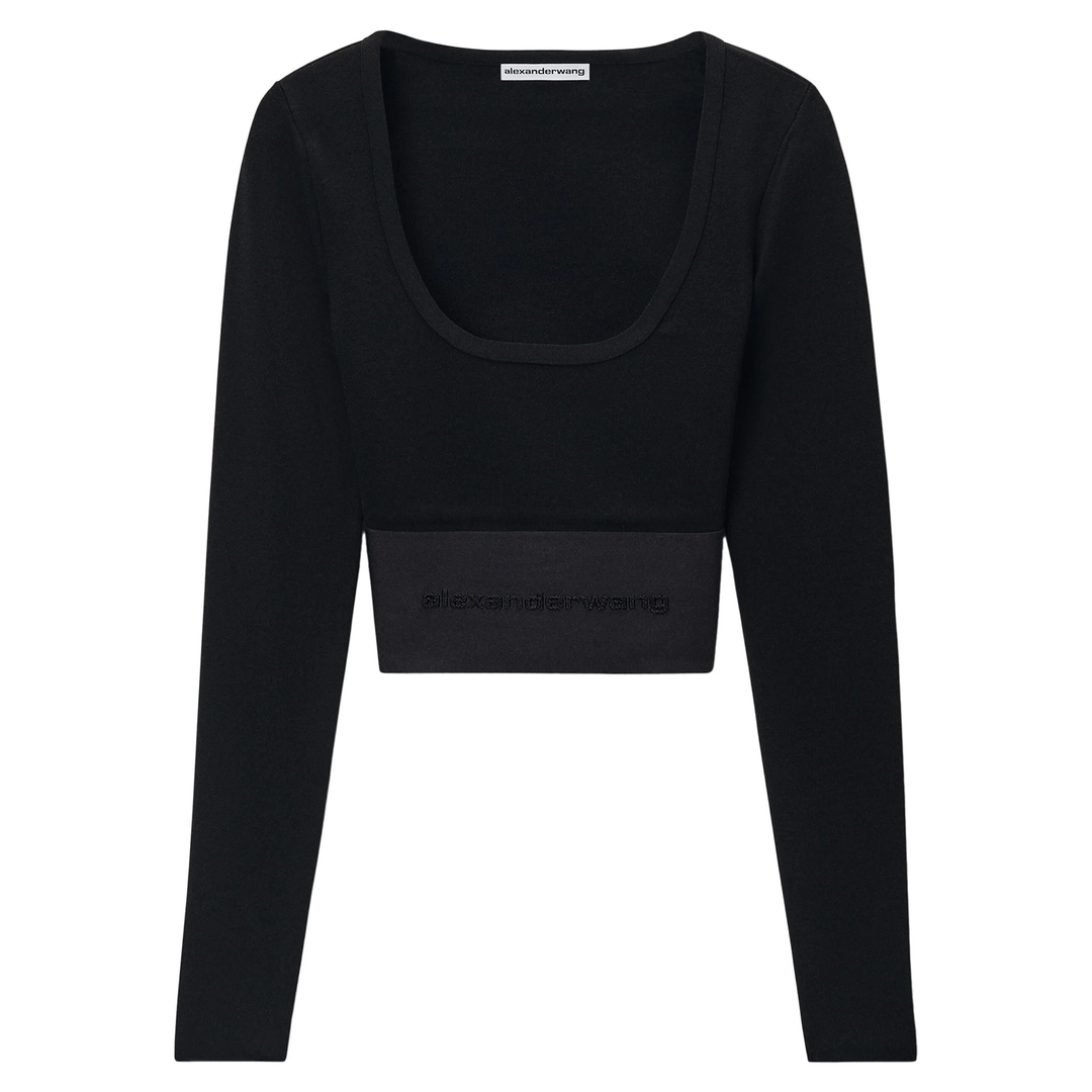 Long-Sleeve Cropped Top With Logo Elastic