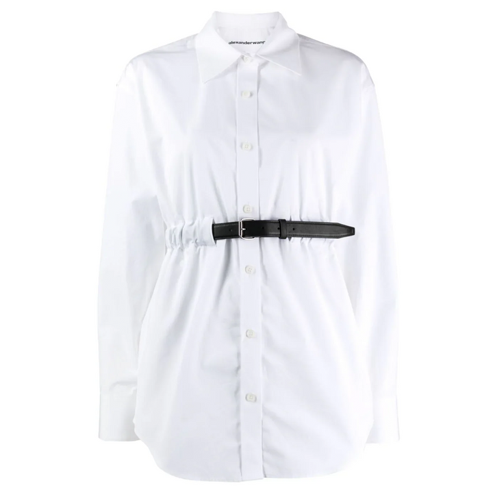 Button Down Belted Tunic In Cotton