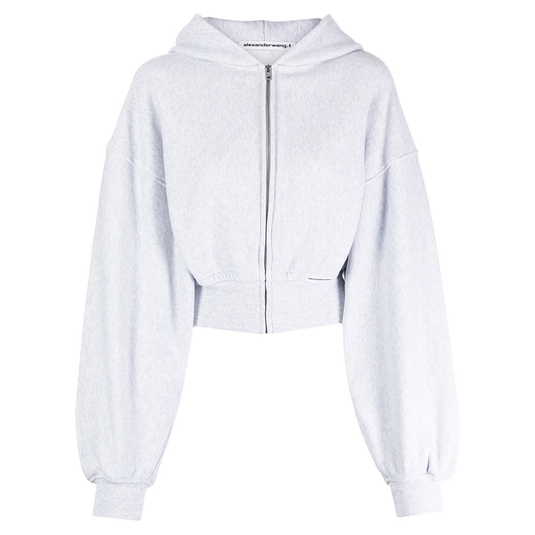 Cropped Zip Up Hoodie In Classic Cotton Terry