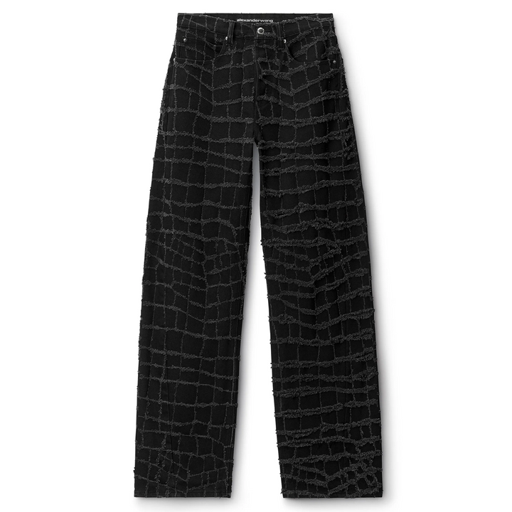 Laser-Distressed Denim Jeans