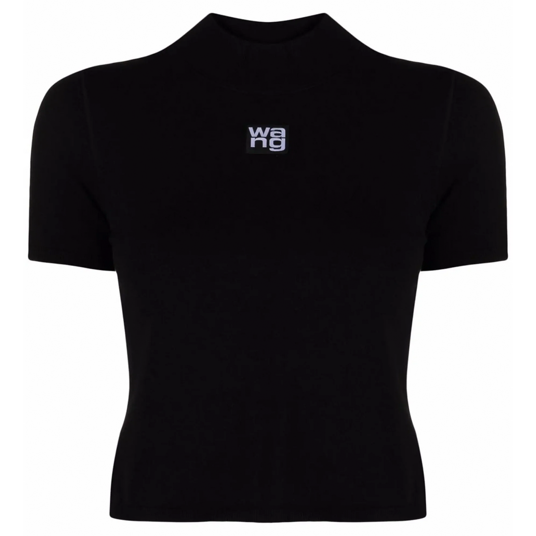 Logo Patch Mock Neck Top In Bodycon Knit