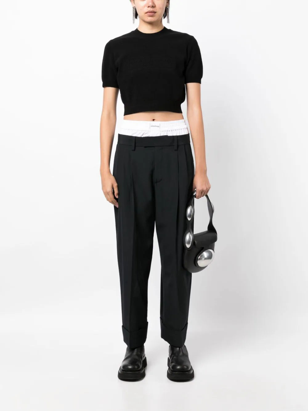 Alexander Wang-Embossed Logo Ribbed Tee-Black-2