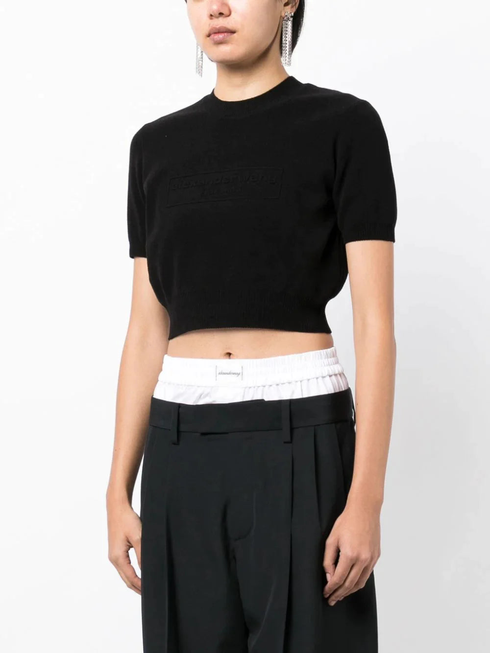 Alexander Wang-Embossed Logo Ribbed Tee-Black-2Alexander Wang-Embossed Logo Ribbed Tee-Black-3