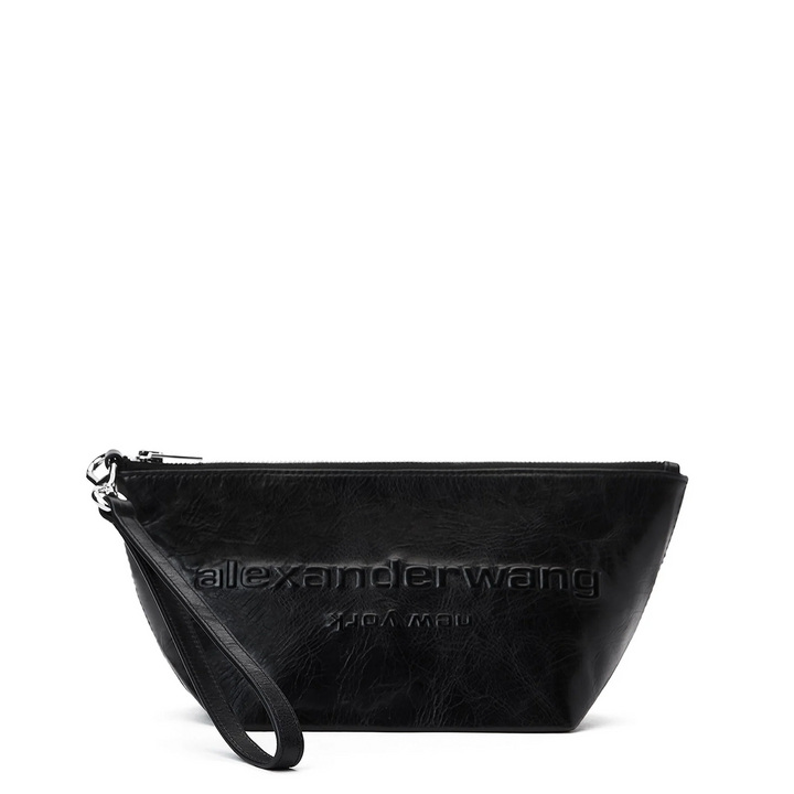 Punch Wristlet Strap Pouch In Crackle Patent Leather