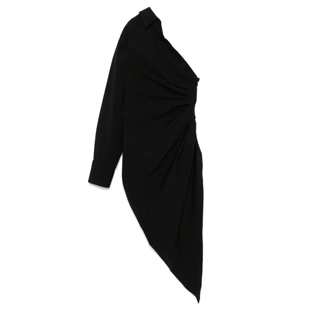 Alexander_Wang_Asymmetrical_Ruched_Shirt_Dress_Black