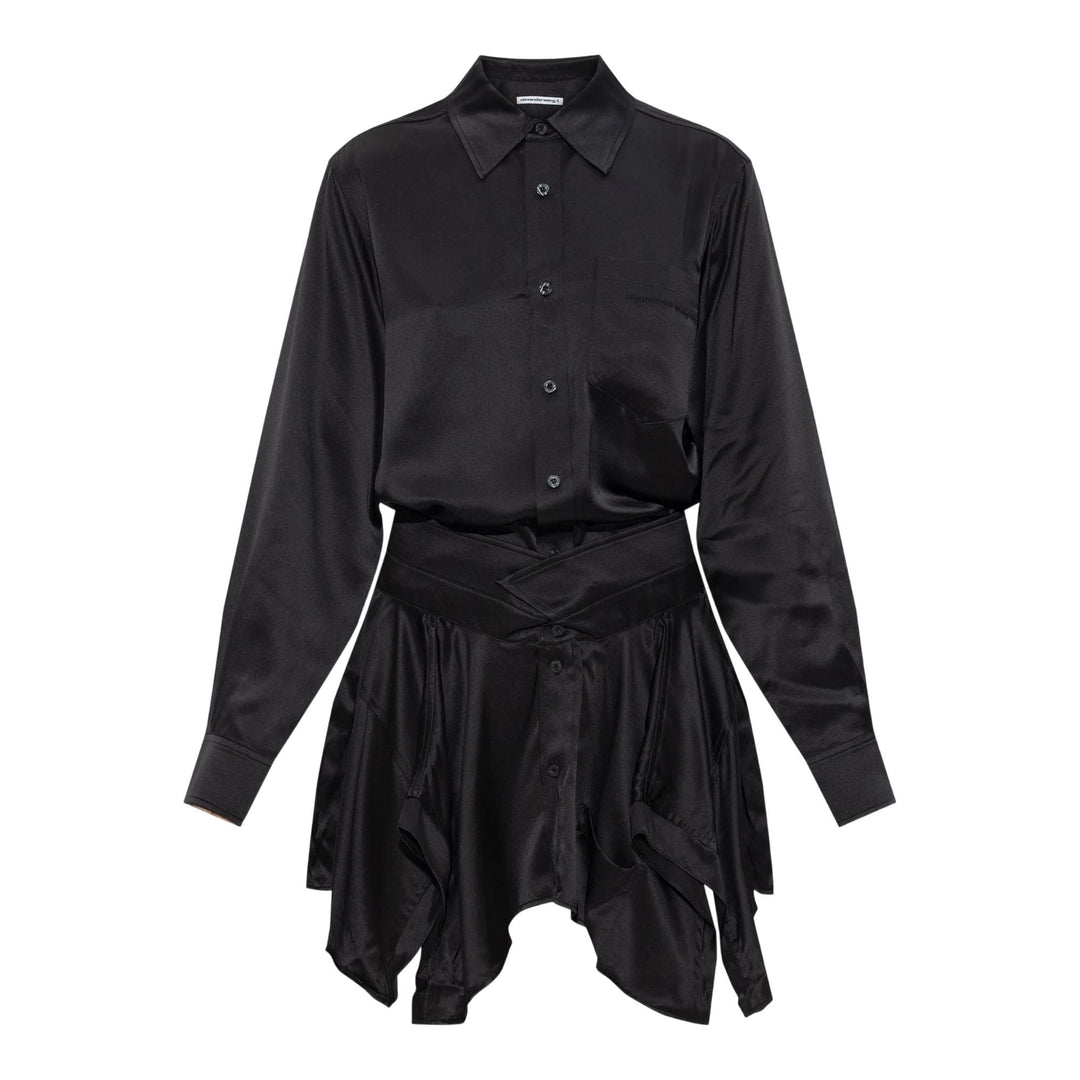 Alexander Wang Women's Black Silk Charmeuse Pre-Styled Double Shirtdress Alexander Wang Women's Black Silk Charmeuse Pre-Styled Double Shirtdress