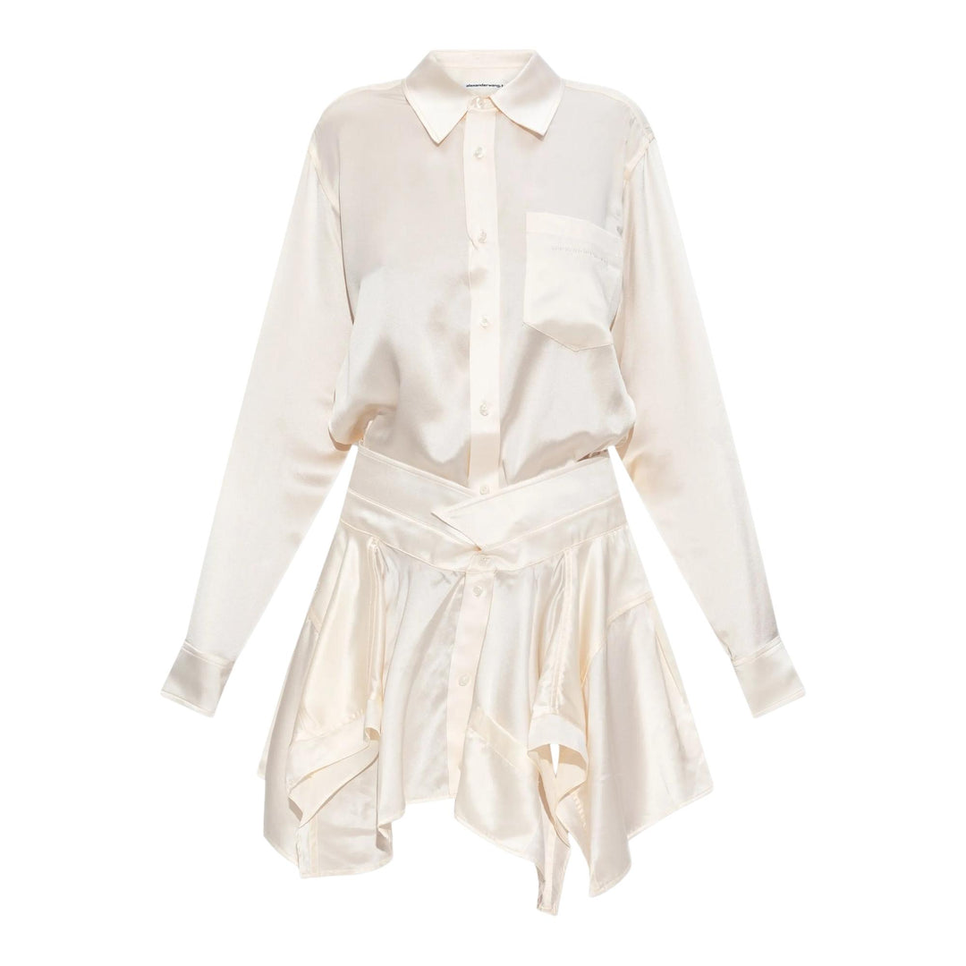 Alexander Wang Women's Ivory Silk Charmeuse Pre-Styled Double Shirtdress Alexander Wang Women's Ivory Silk Charmeuse Pre-Styled Double Shirtdress