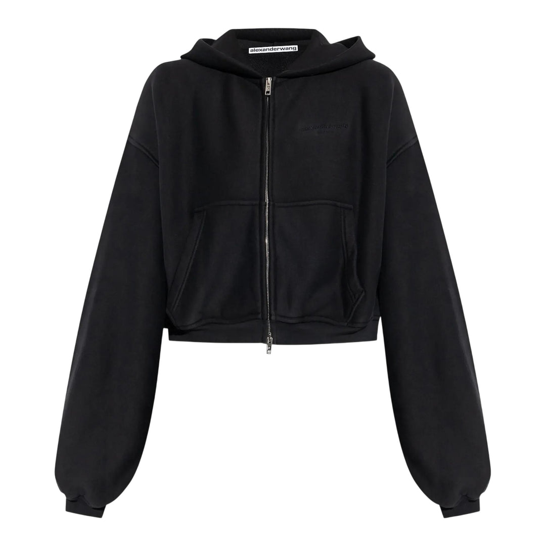 Club21 - Alexander Wang - Oversized Cropped Zip-Up Hoodie - SWEATERS - Black