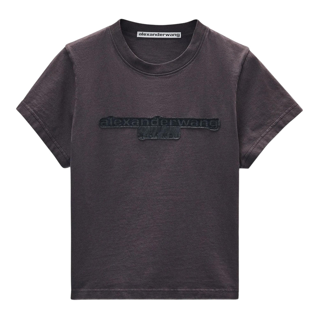 Club21 - Alexander Wang - Reverse Embroidery Logo Shrunken Tee - TEES - Black