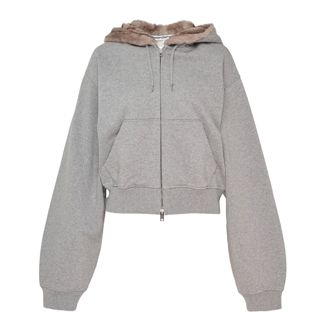 Faux Fur Hood Zip-Up Hoodie