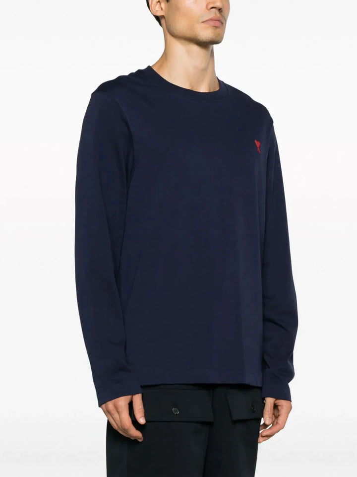 Ami-Paris-Long-Sleeves-Red-Adc-T-Shirt-Navy-3