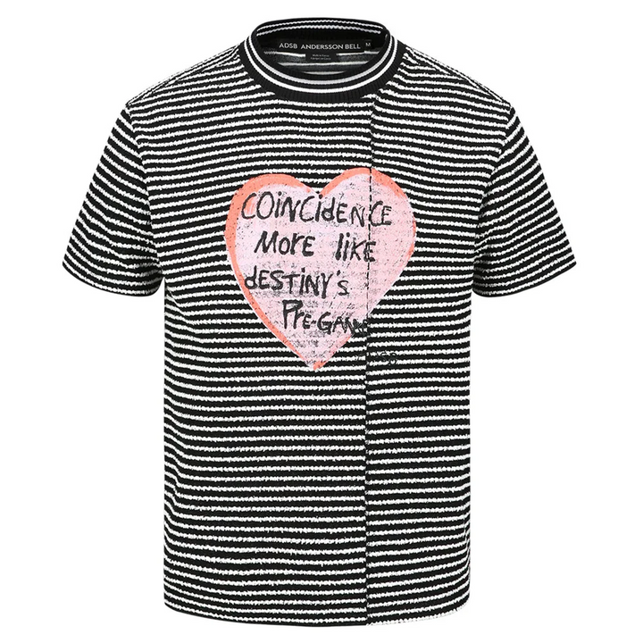 Heart Message Stripe Crew Neck Tee