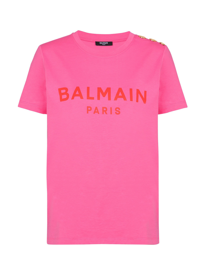 BALMAIN_3_Button_Printed_Balmain_T-Shirt_Pink