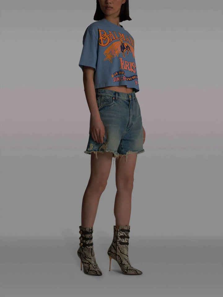 Balmain-Balmain-Western-Print-Cropped-Tee-Blue-3