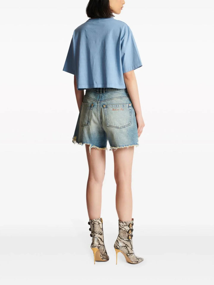 Balmain-Balmain-Western-Print-Cropped-Tee-Blue-4