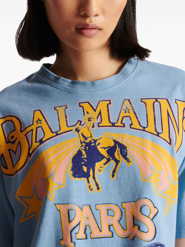 Balmain Western Print Cropped Tee