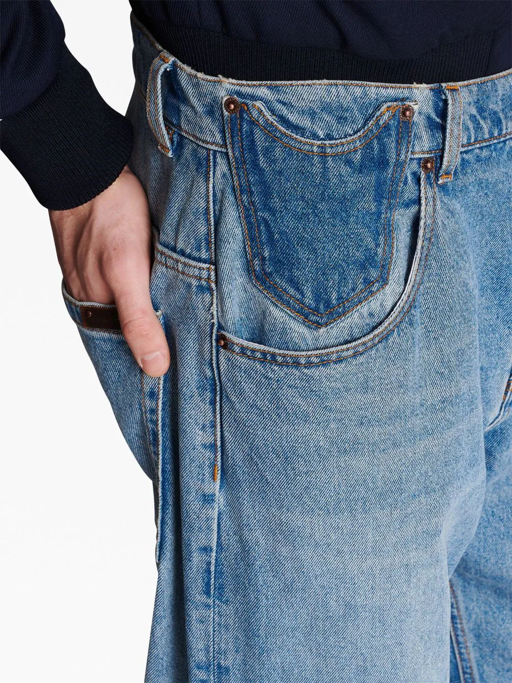 Balmain-Contrasted-Pocket-Loose-Denim-Jeans-Indigo-7