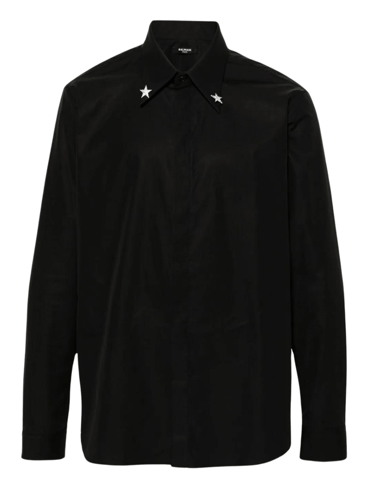 Balmain-Embroidered-Star-Collar-Cotton-Shirt-Black-1