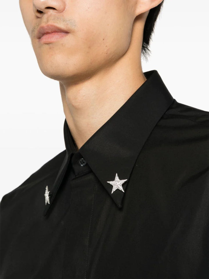 Balmain-Embroidered-Star-Collar-Cotton-Shirt-Black-5