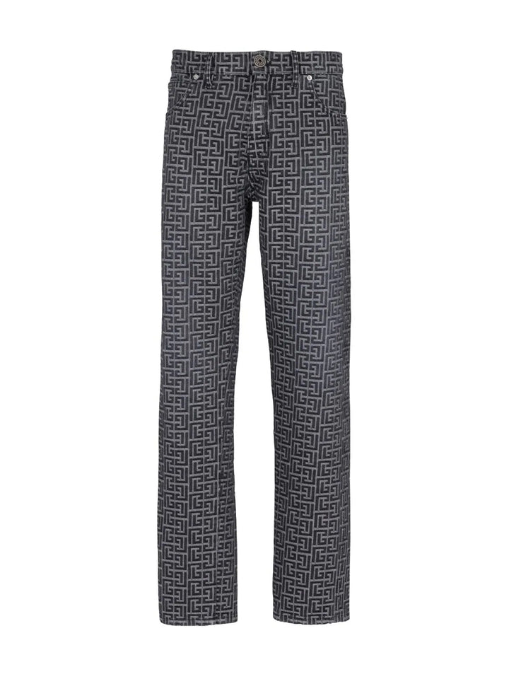     Balmain-Jacquard-Monogram-Straight-Jeans-Black-1