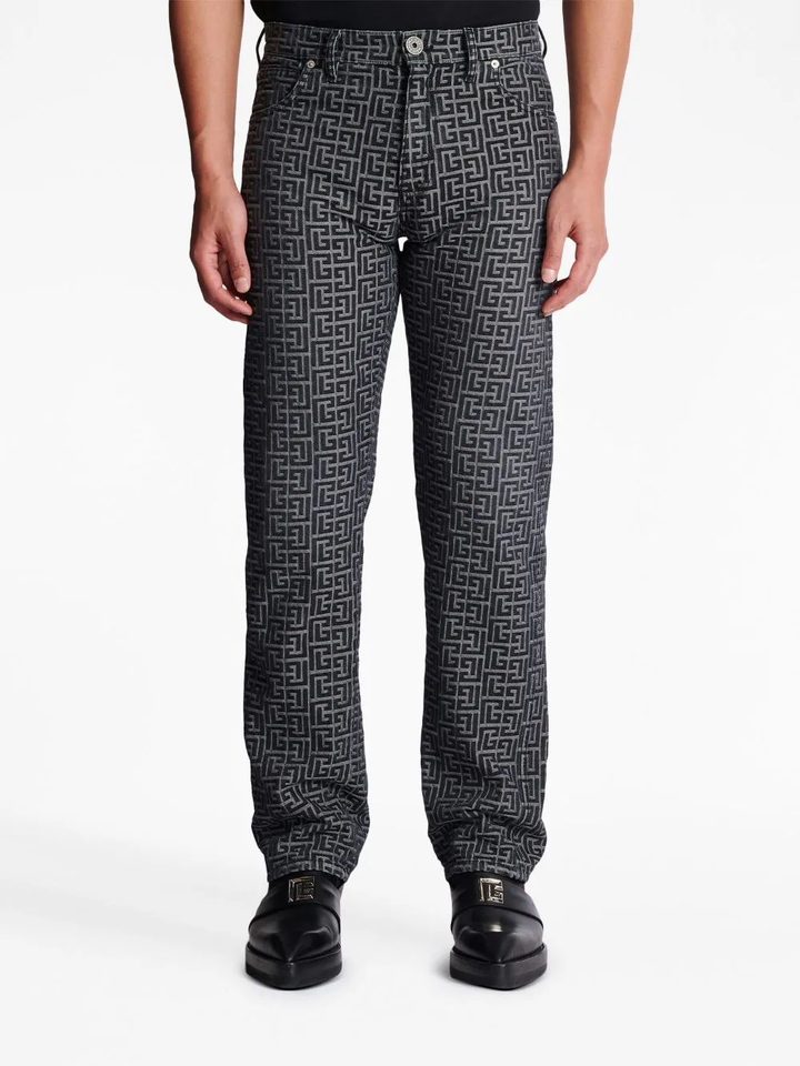 Balmain-Jacquard-Monogram-Straight-Jeans-Black-5