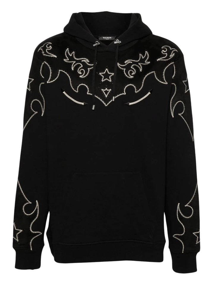 Balmain-Jersey-&-Suedine-Baroque-Hoodie-Black-1