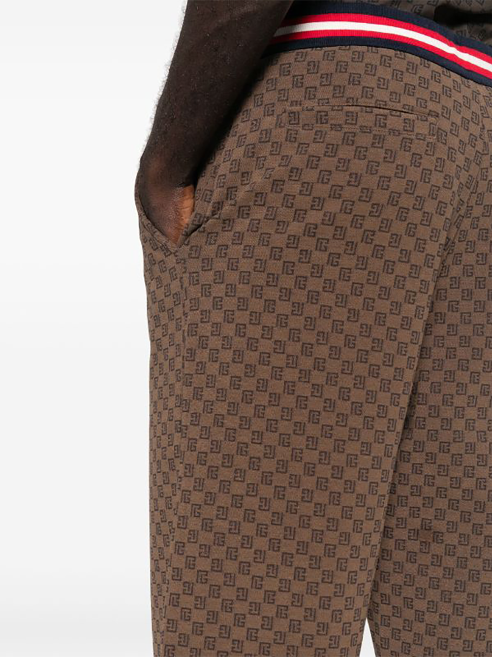 Balmain-Mini-Monogram-Jacquard-Pyjamas-Sweatpants-Brown-5