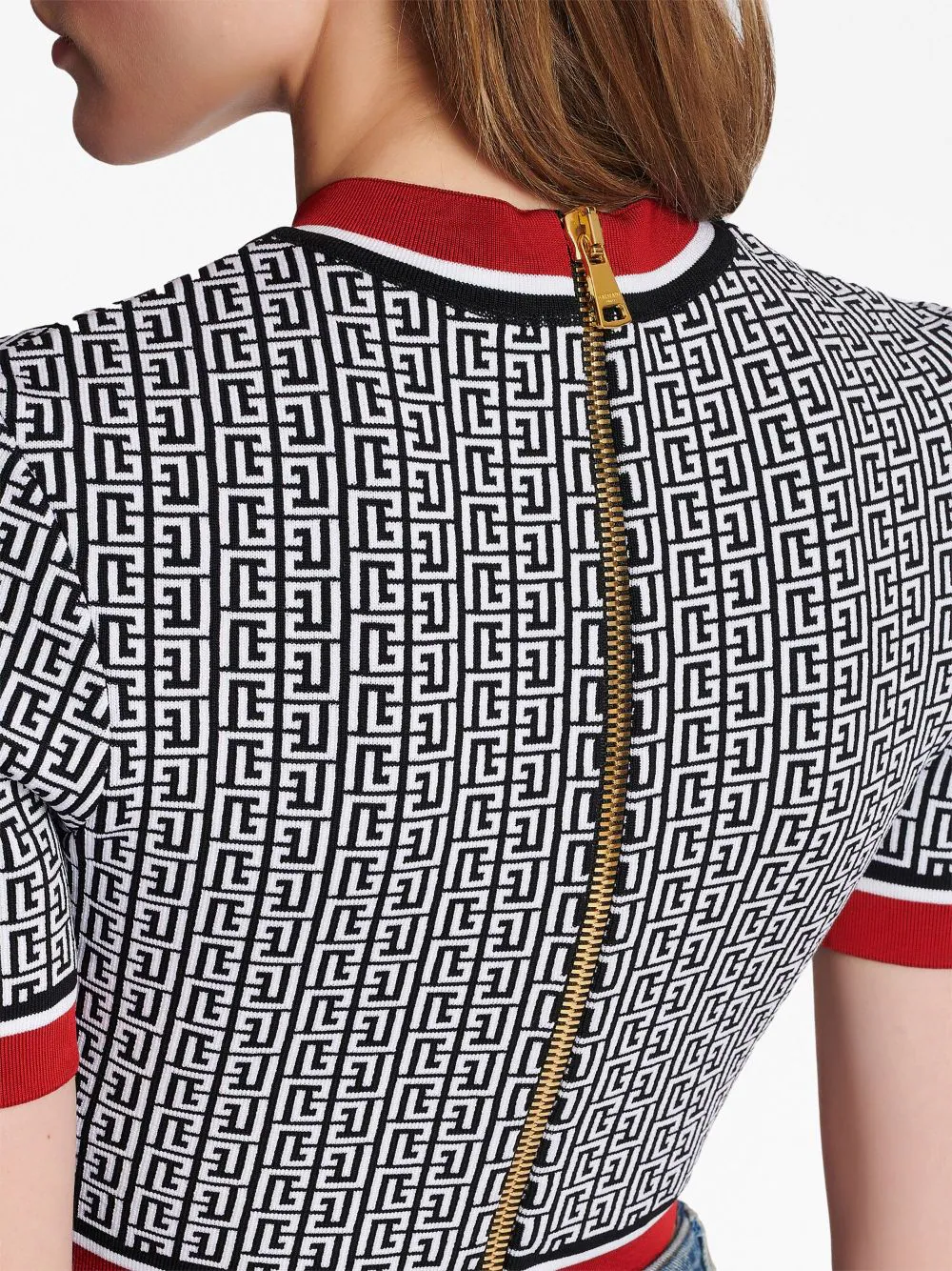 Balmain High Neck Monogram Knit Top