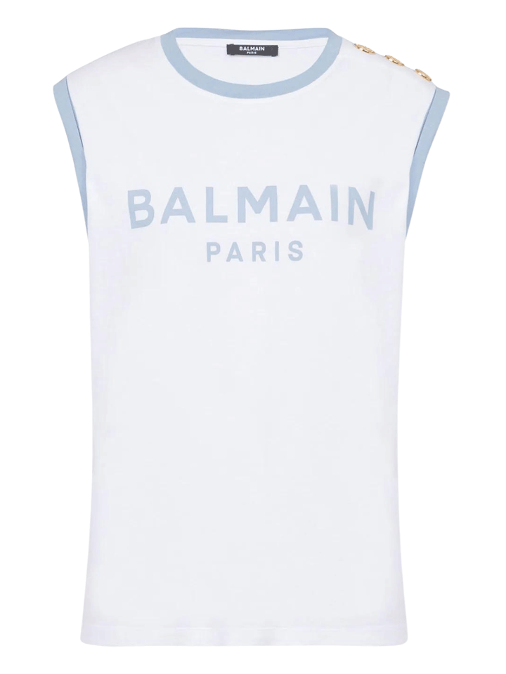 Balmain-Printed-Bicolor-Button-Top-Blue-1