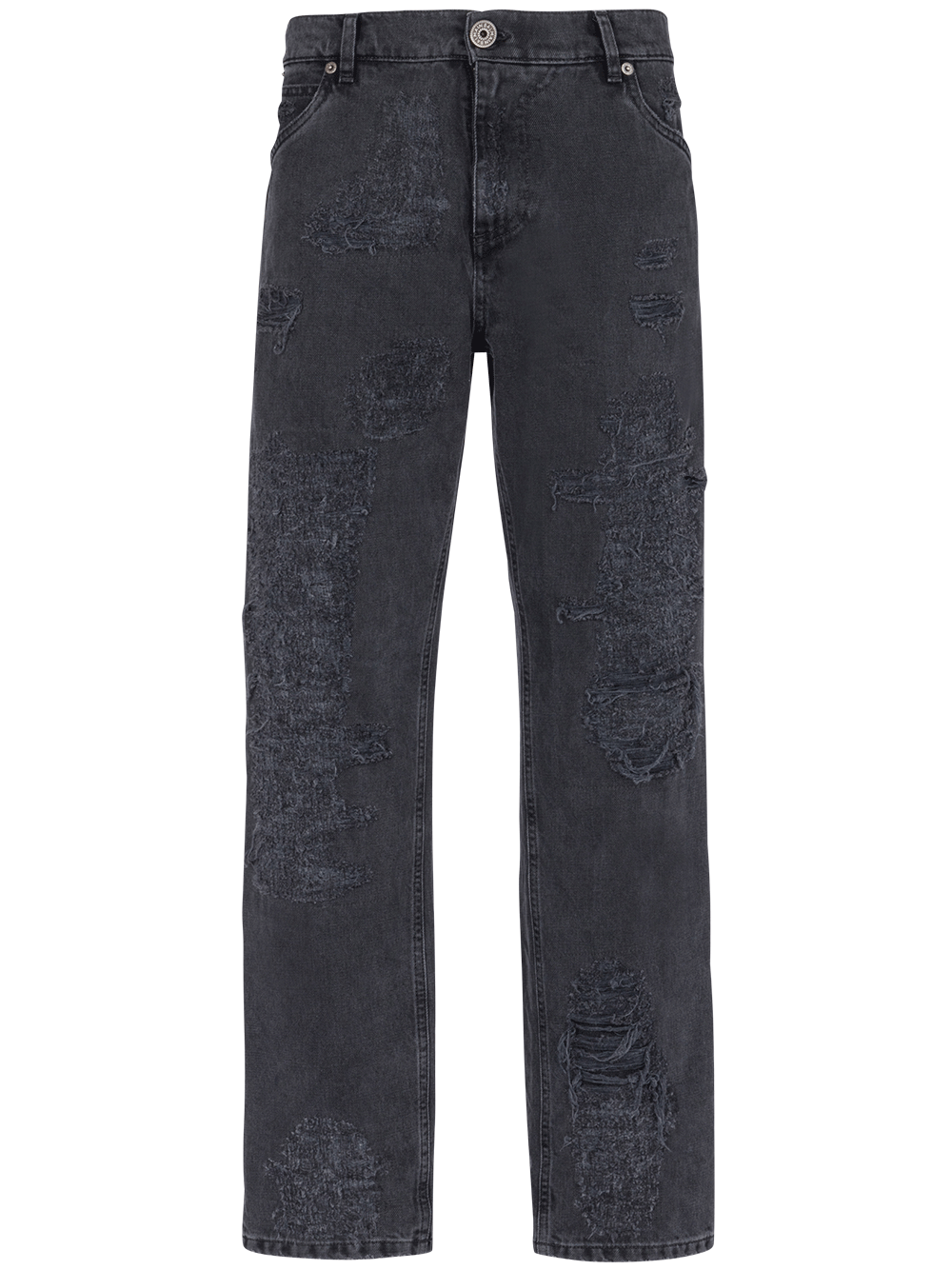 Balmain-Rip-&-Repair-Straight-Denim-Pants-Black-1