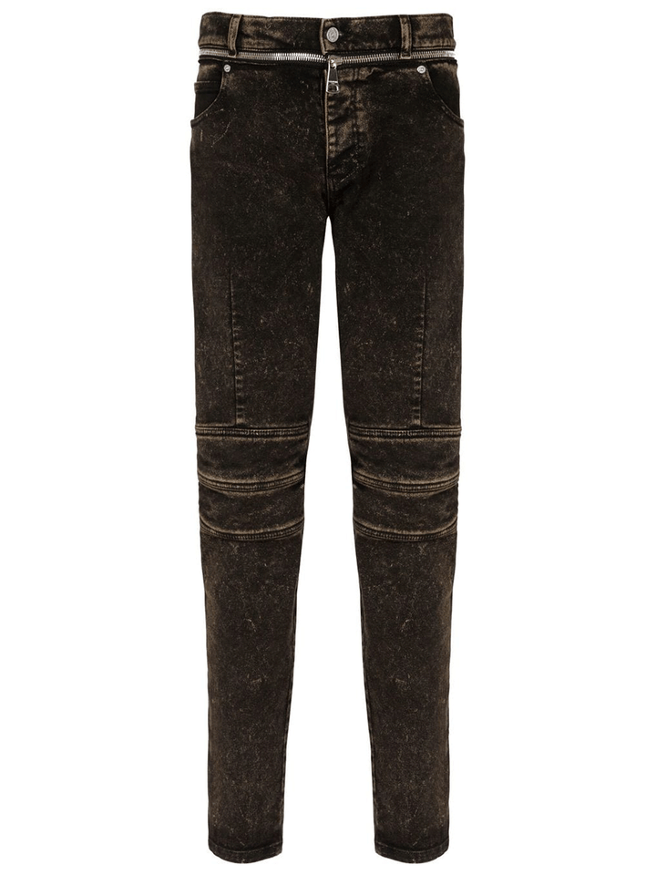 Balmain-Zipped-Belt-Dark-Brown-Denim-Pants-Dark-Brown-1